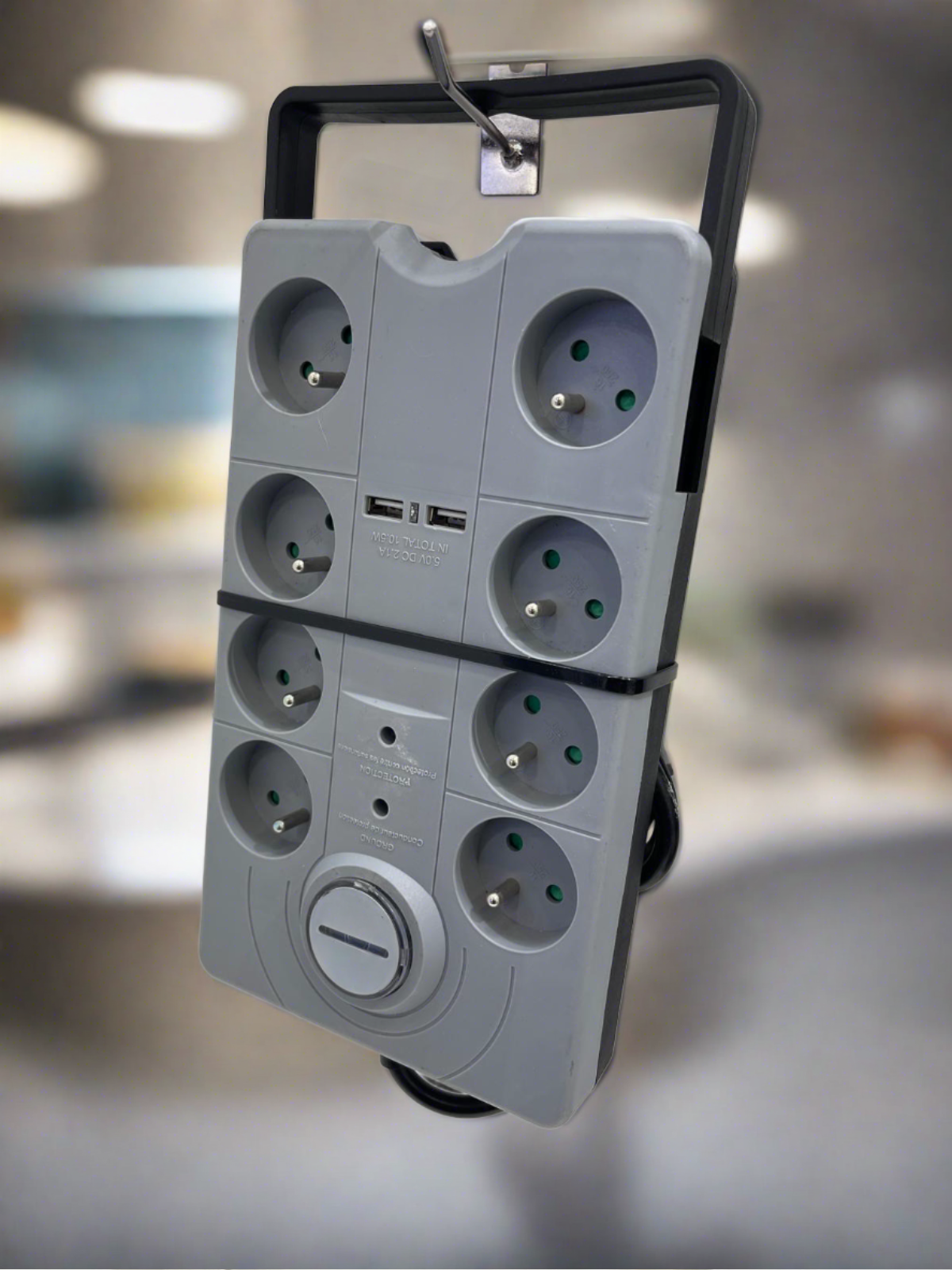 Power Strip with USB, Multiple Sockets, 6 Sockets, 2 USB Ports with Surge Protection, Hanging Handle,