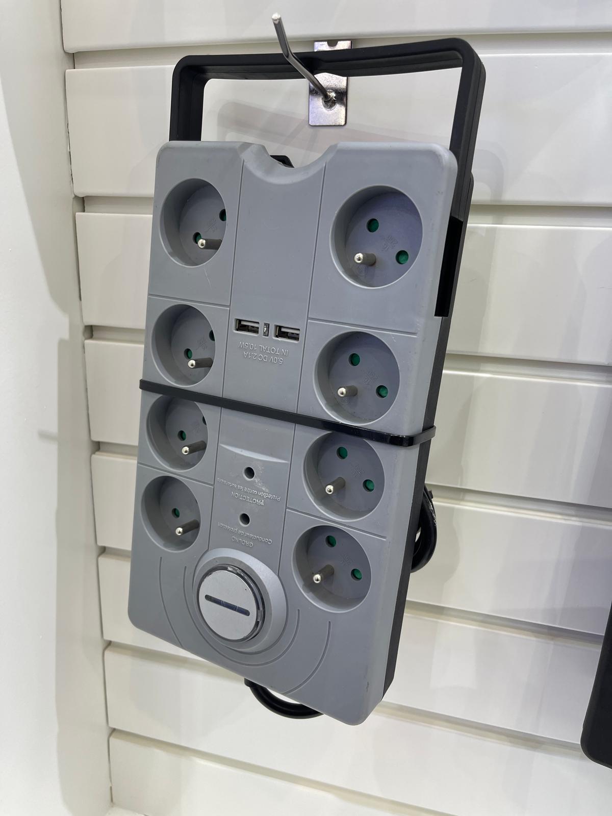 Power Strip with USB, Multiple Sockets, 6 Sockets, 2 USB Ports with Surge Protection, Hanging Handle,