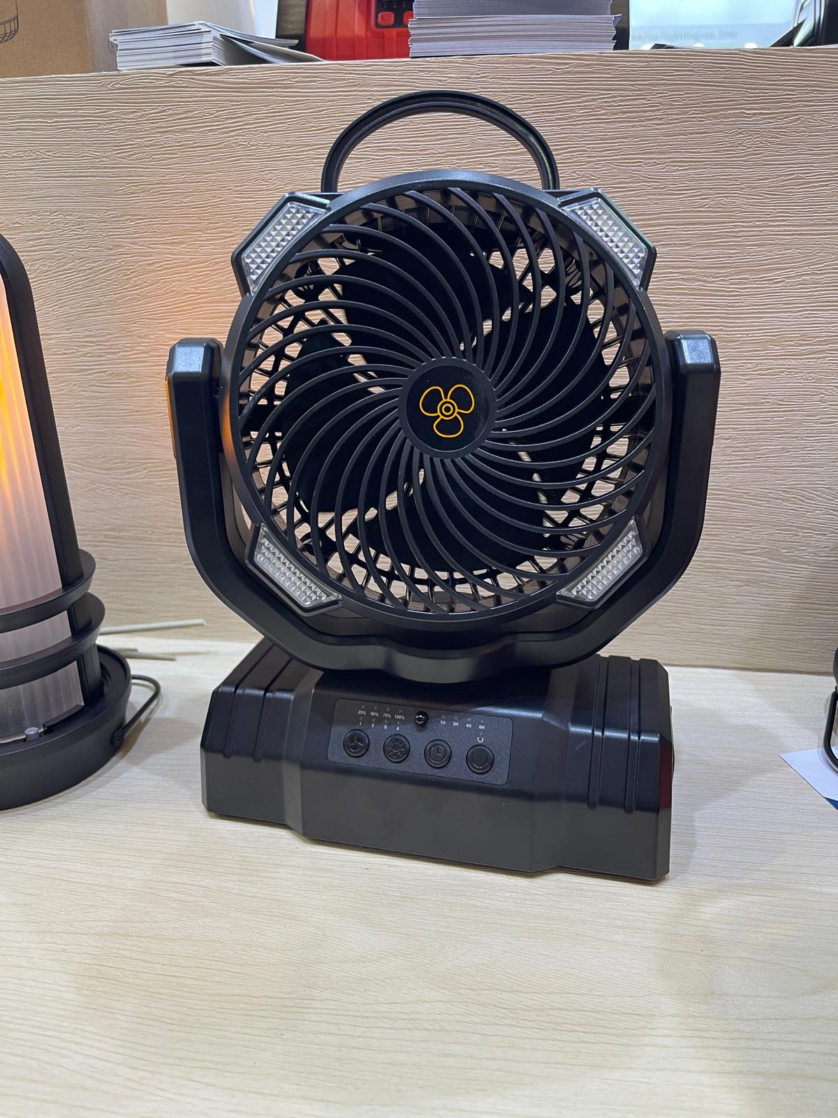 Camping Fan with LED Light, Rechargeable Battery Operated Table Fan, Auto-Oscillating Camping Fan